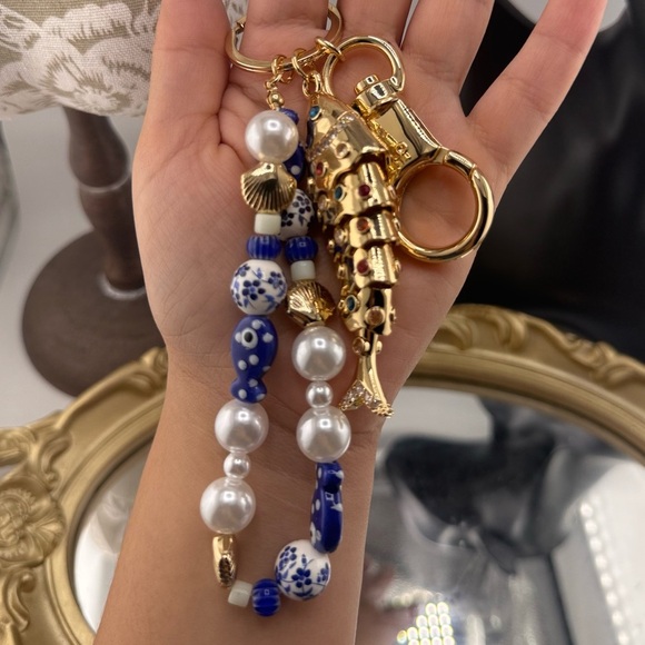 Gold Fish & Beaded Keychain Charm 🐟💙 - Picture 7 of 8